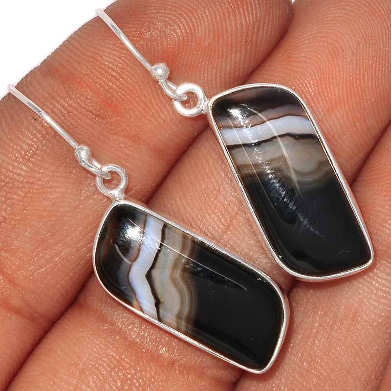 1.5" Black Banded Agate Earrings - BBAE579