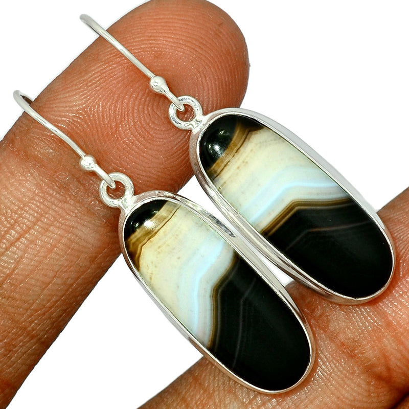 1.8" Black Banded Agate Earrings - BBAE596