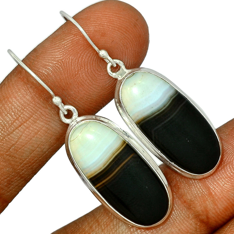 1.8" Black Banded Agate Earrings - BBAE615