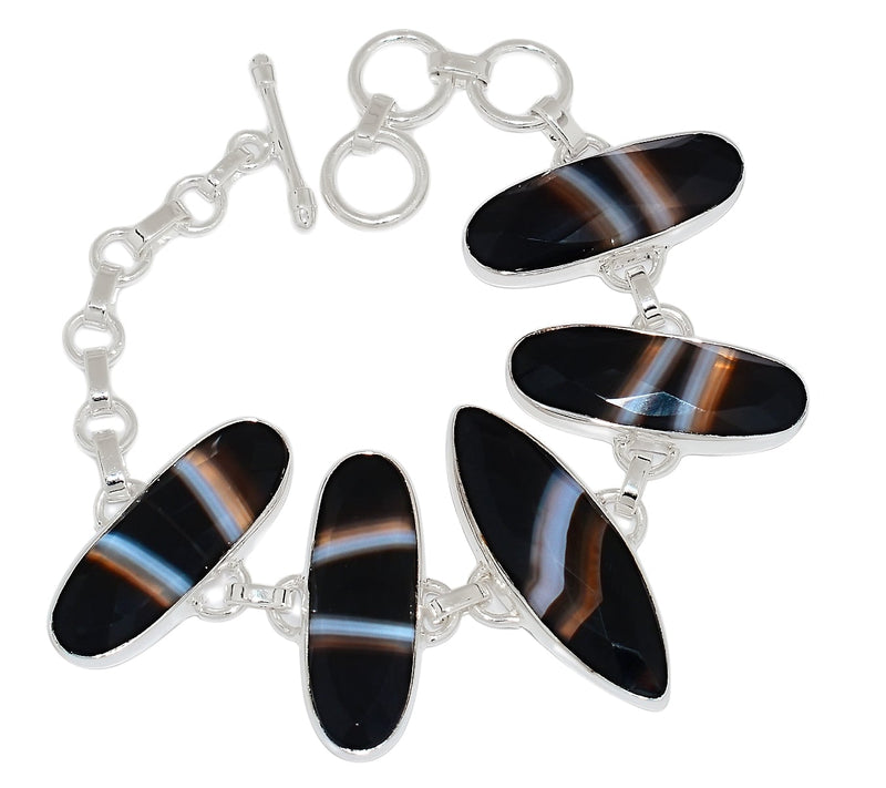 7.6" Black Banded Agate Faceted Bracelets - BBFB15