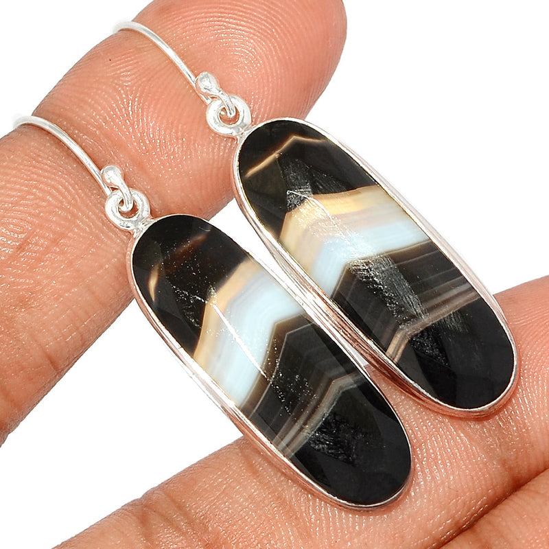 2" Black Banded Agate Faceted Earrings - BBFE206