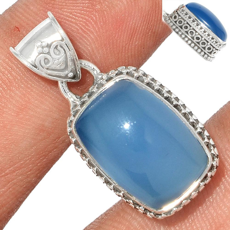 1.1" Fine Filigree - Blue Chalcedony Pendants - BCDP788