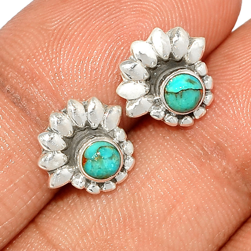 Small Filigree - Blue Copper Turquoise Studs - BCTS322