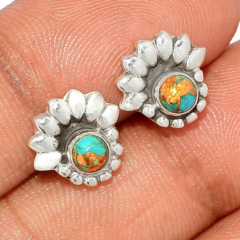 Small Filigree - Blue Copper Turquoise Studs - BCTS326