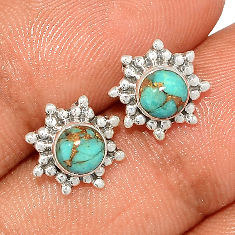 Small Filigree - Blue Copper Turquoise Studs - BCTS328
