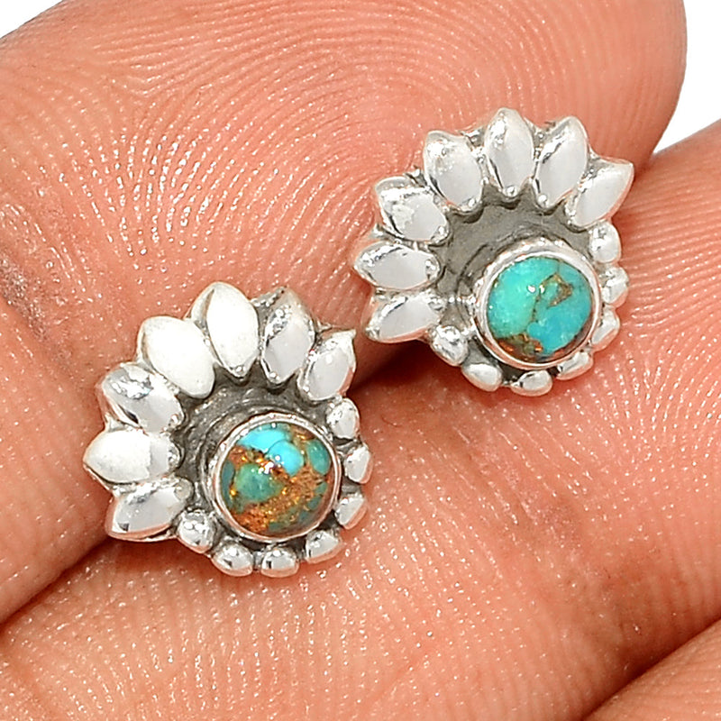 Small Filigree - Blue Copper Turquoise Studs - BCTS332