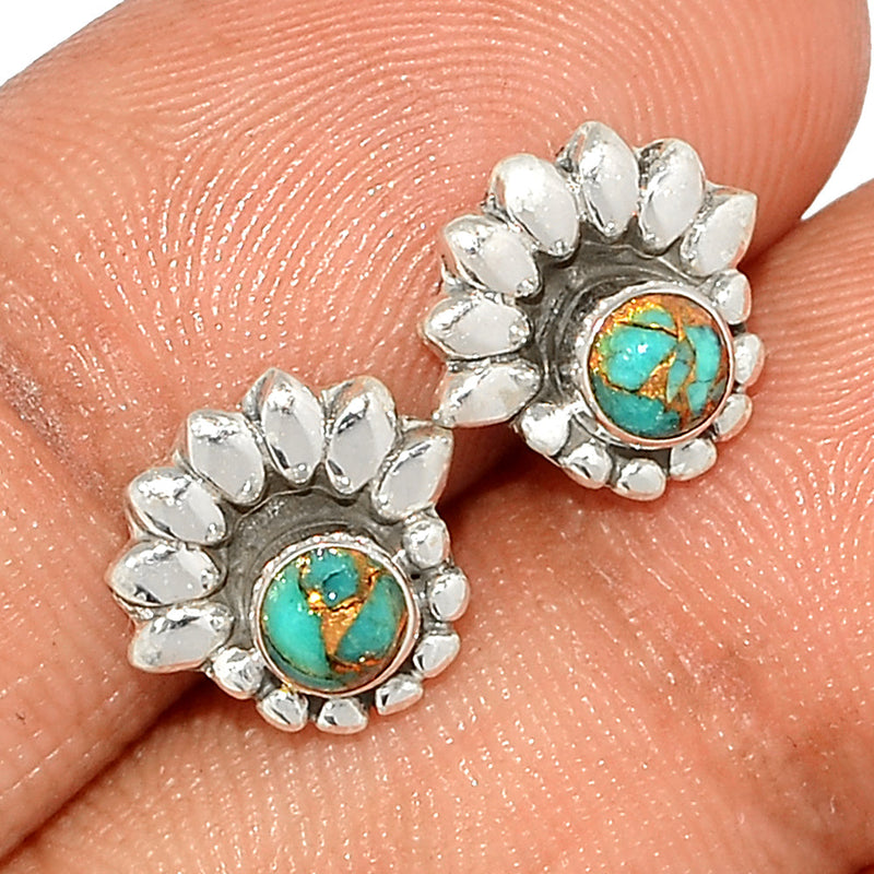 Small Filigree - Blue Copper Turquoise Studs - BCTS348