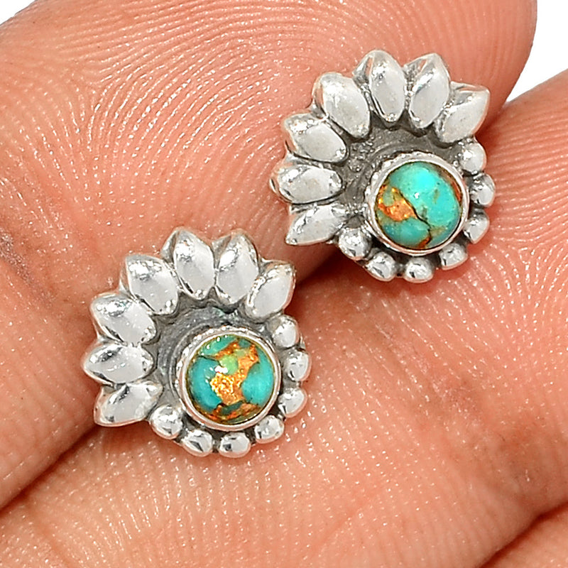 Small Filigree - Blue Copper Turquoise Studs - BCTS352