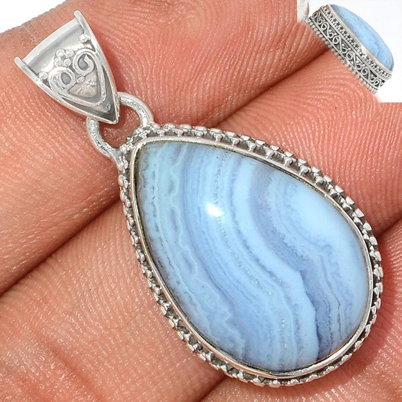 1.3" Fine Filigree - Blue Lace Agate Pendants - BLAP1578