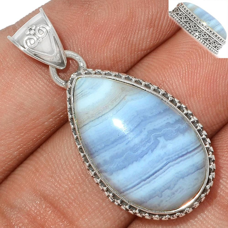 1.3" Fine Filigree - Blue Lace Agate Pendants - BLAP1592