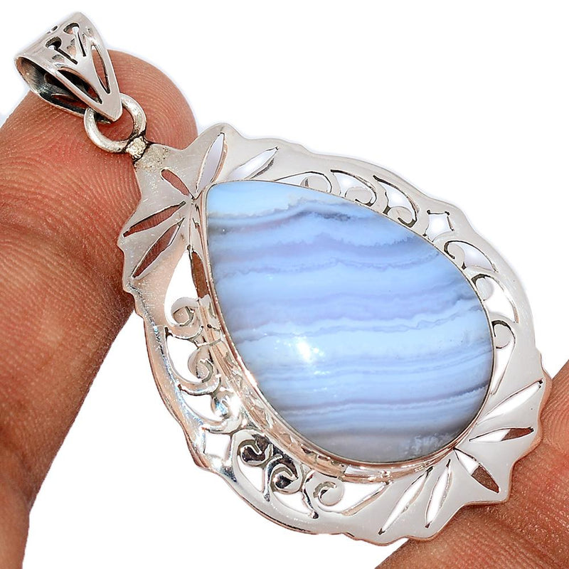 2.1" Fine Filigree - Blue Lace Agate Pendants - BLAP1597