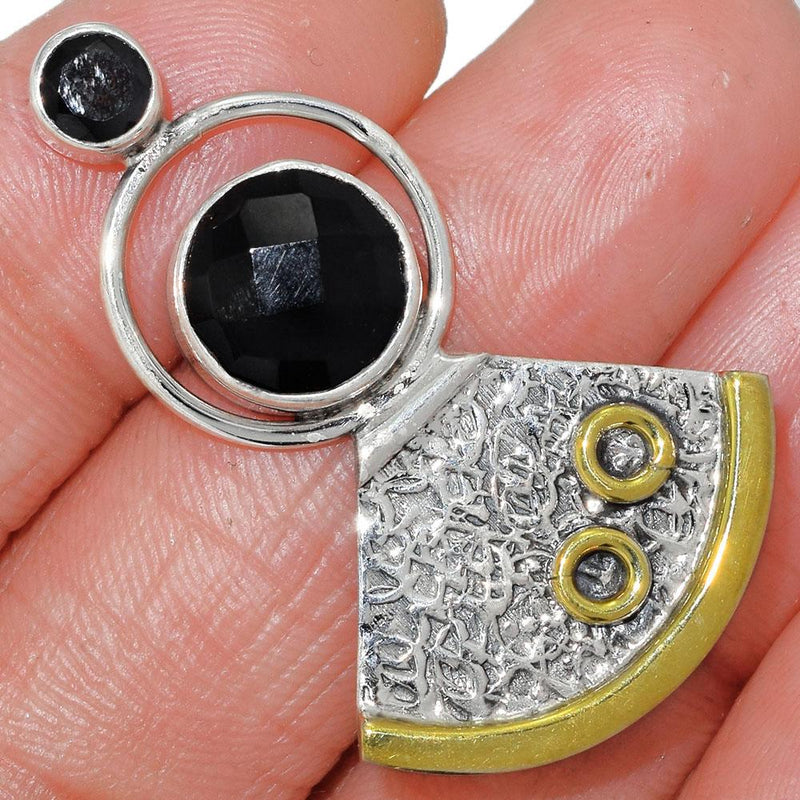 1.6" Two Tone - Feceted Black Onyx Pendants - BOFP1067