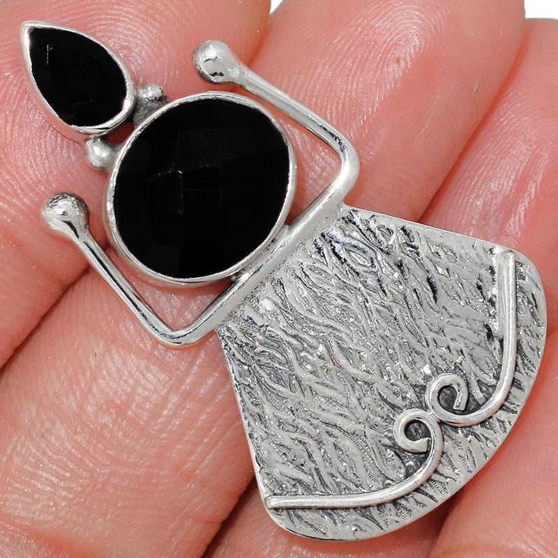 1.6" Feceted Black Onyx Pendants - BOFP1069