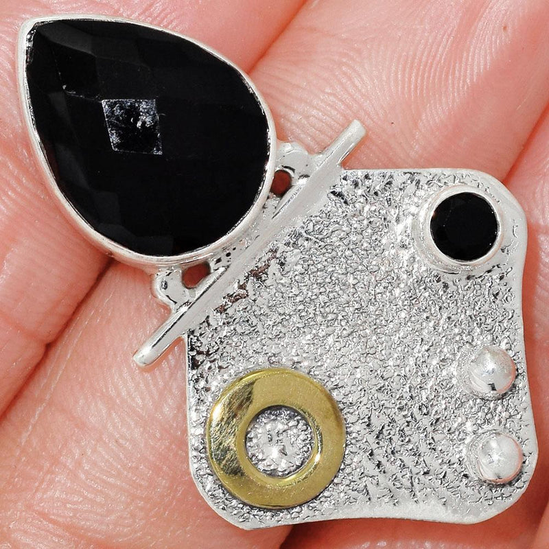 1.6" Two Tone - Feceted Black Onyx Pendants - BOFP1072
