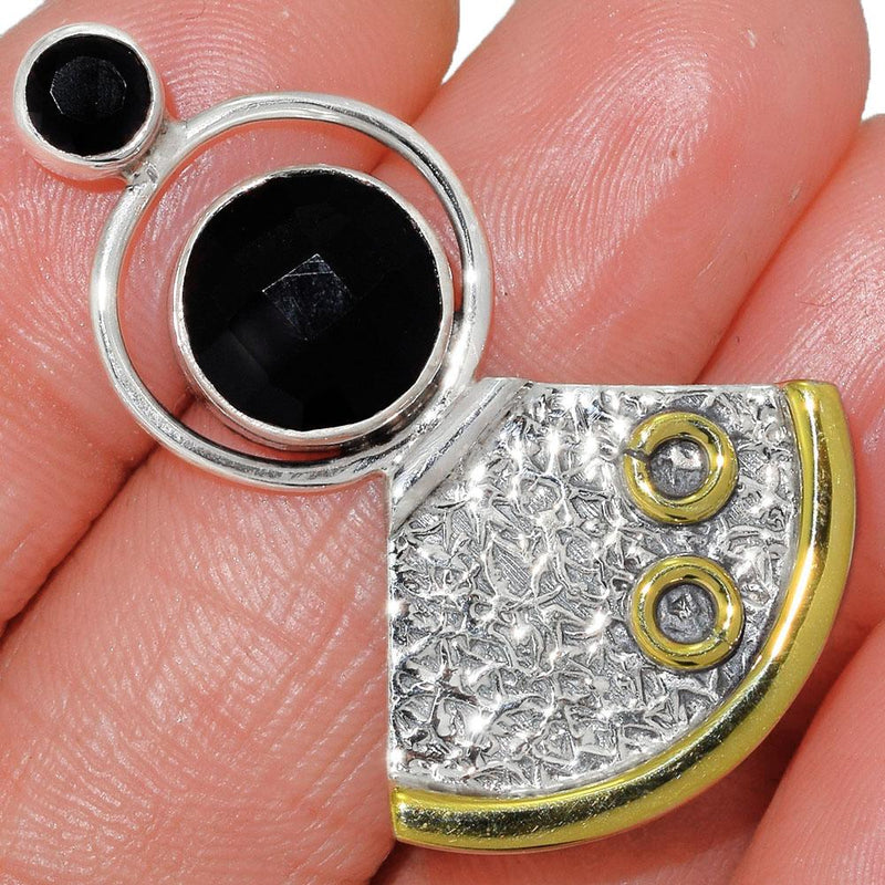 1.6" Two Tone - Feceted Black Onyx Pendants - BOFP1073