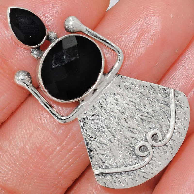 1.6" Feceted Black Onyx Pendants - BOFP1076