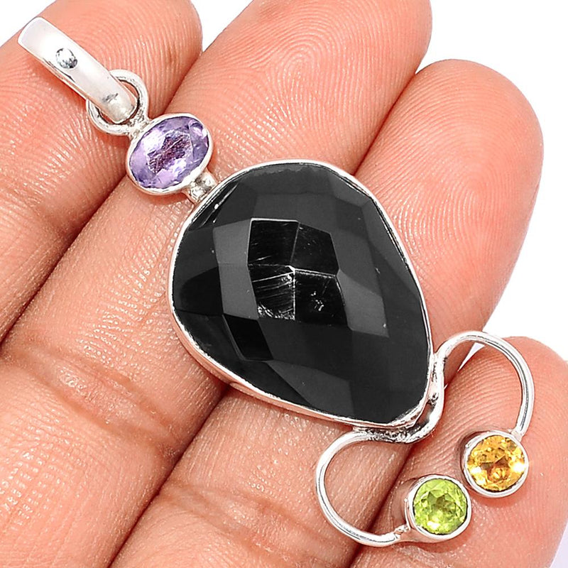 2.1" Faceted Black Onyx Pendants - BOFP1094