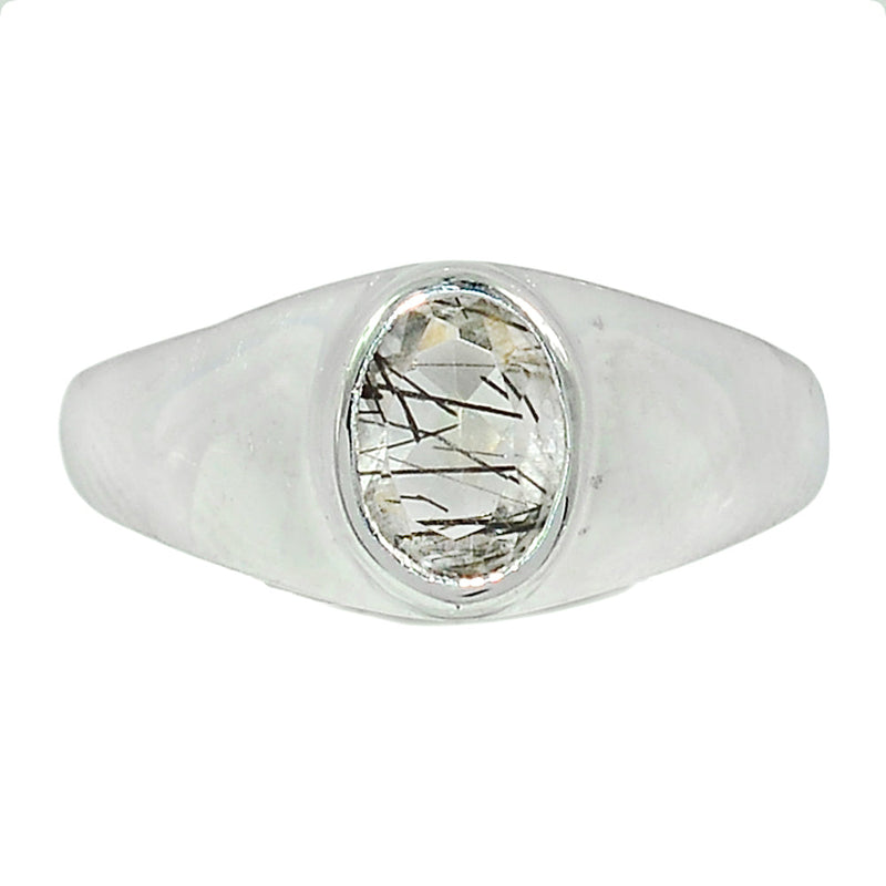 Solid - Black Rutilated Quartz Faceted Ring - BRFR836