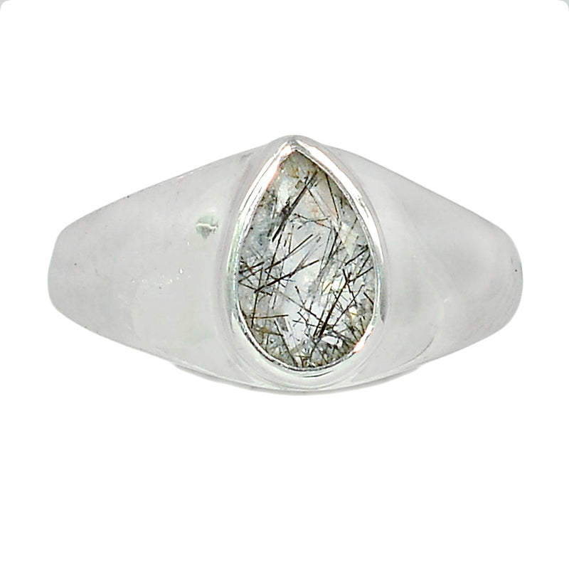Solid - Black Rutilated Quartz Faceted Ring - BRFR845
