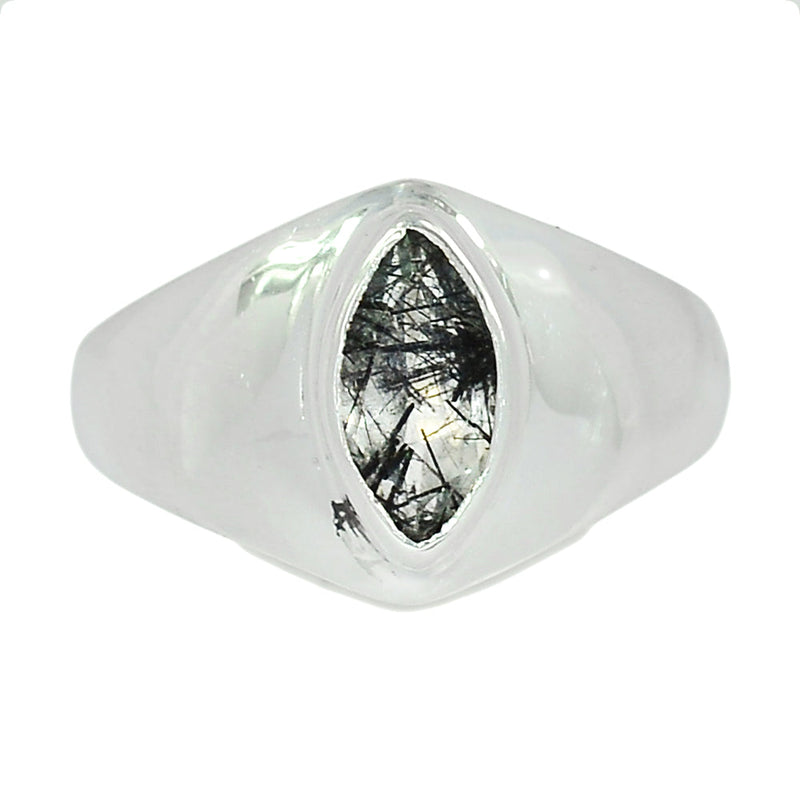 Solid - Black Rutilated Quartz Faceted Ring - BRFR849