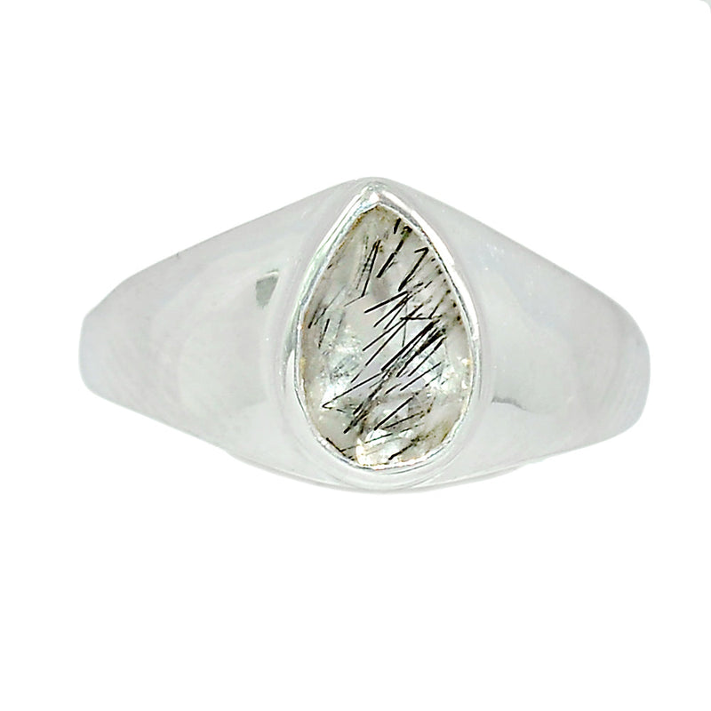 Solid - Black Rutilated Quartz Faceted Ring - BRFR856