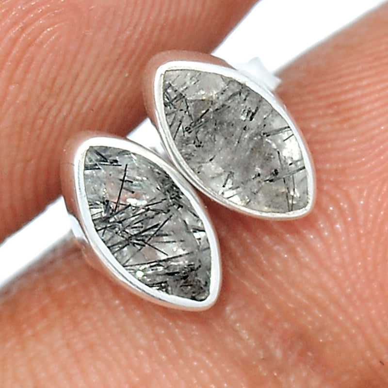 Black Rutilated Quartz Faceted Studs - BRFS16
