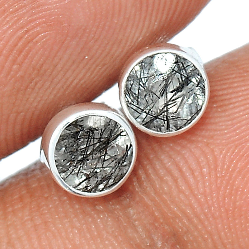 Black Rutilated Quartz Faceted Studs - BRFS17