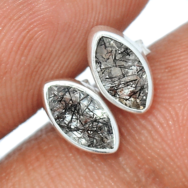 Black Rutilated Quartz Faceted Studs - BRFS18
