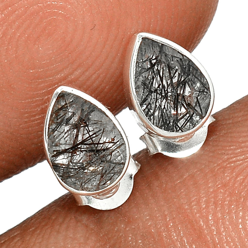 Black Rutilated Quartz Faceted Studs - BRFS1