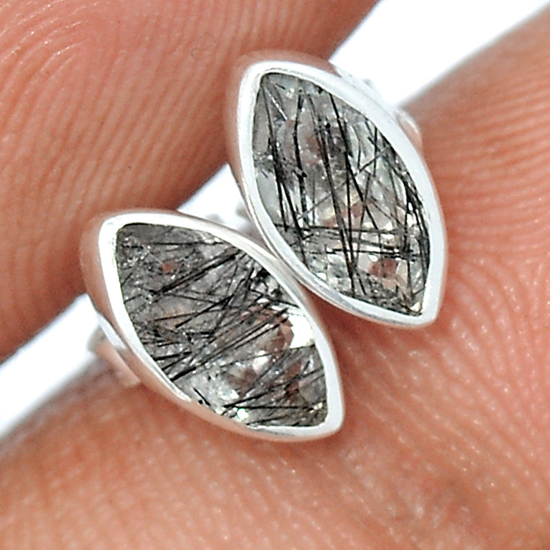 Black Rutilated Quartz Faceted Studs - BRFS24