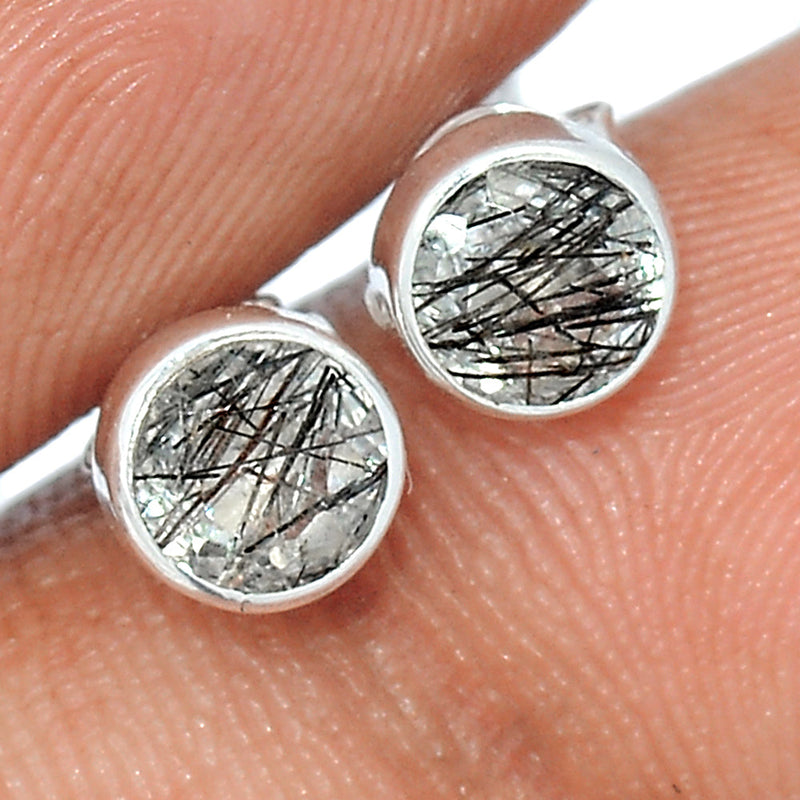 Black Rutilated Quartz Faceted Studs - BRFS25