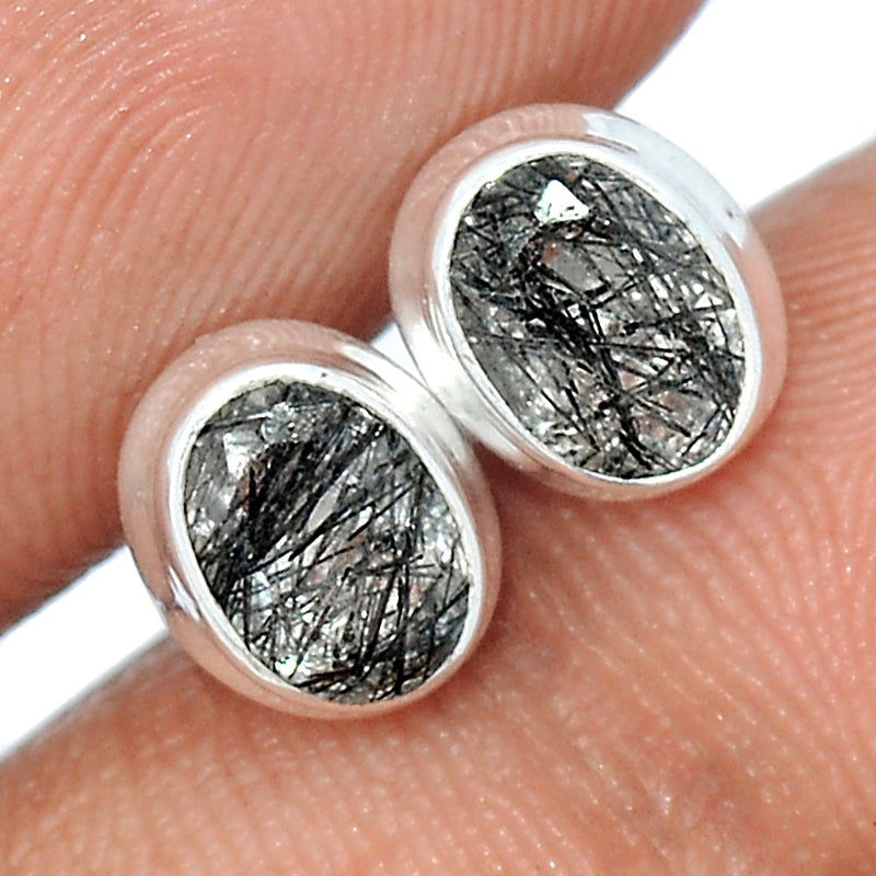 Black Rutilated Quartz Faceted Studs - BRFS26