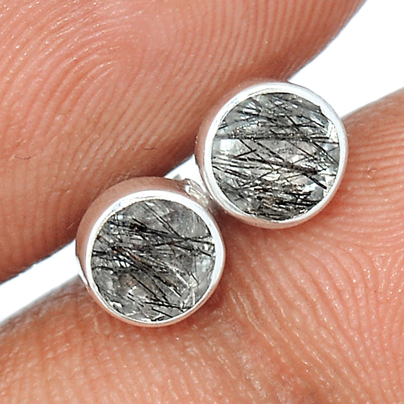 Black Rutilated Quartz Faceted Studs - BRFS29