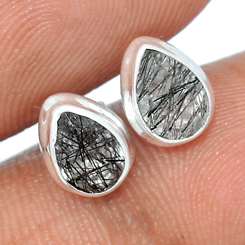 Black Rutilated Quartz Faceted Studs - BRFS34