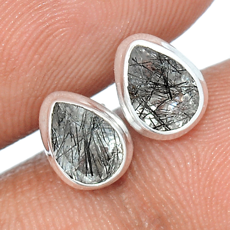 Black Rutilated Quartz Faceted Studs - BRFS37