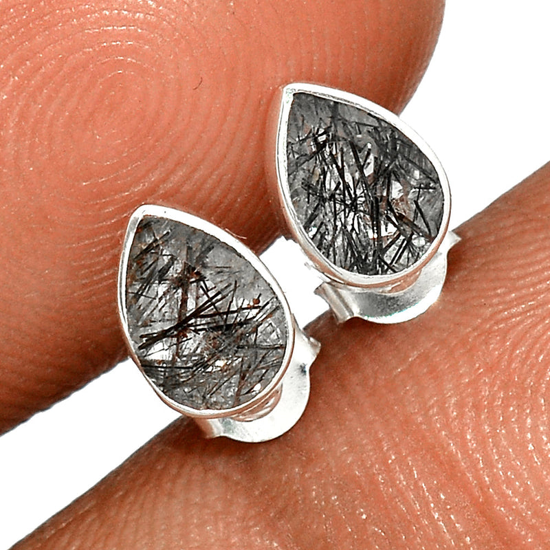 Black Rutilated Quartz Faceted Studs - BRFS3