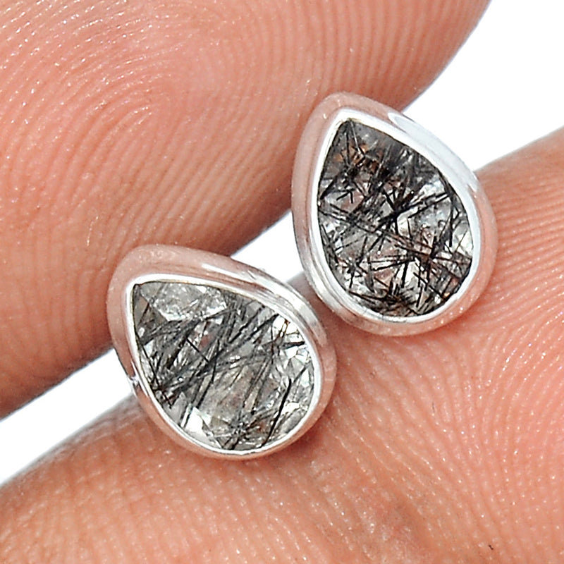 Black Rutilated Quartz Faceted Studs - BRFS40