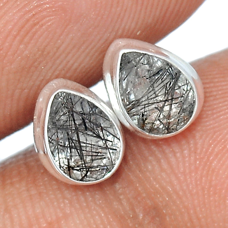 Black Rutilated Quartz Faceted Studs - BRFS43