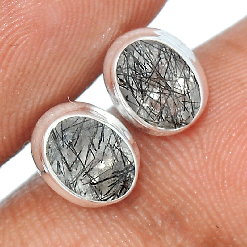 Black Rutilated Quartz Faceted Studs - BRFS48