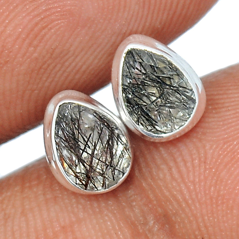 Black Rutilated Quartz Faceted Studs - BRFS52