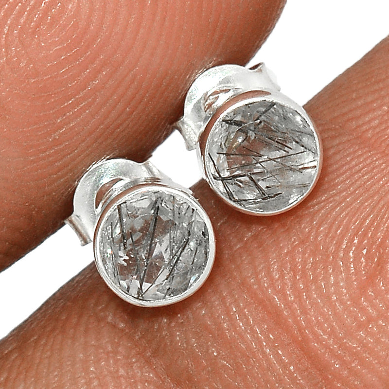 Black Rutilated Quartz Faceted Studs - BRFS9
