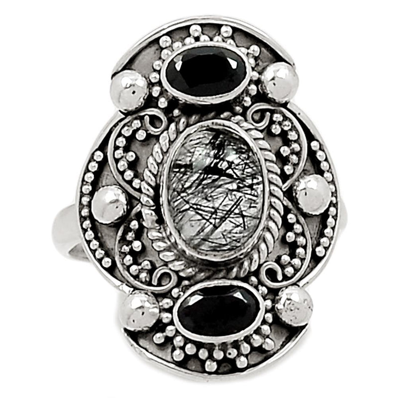 6*8 & 3*5MM : Fine Filigree - Black Rutilated Quartz Ring - BRUR2022