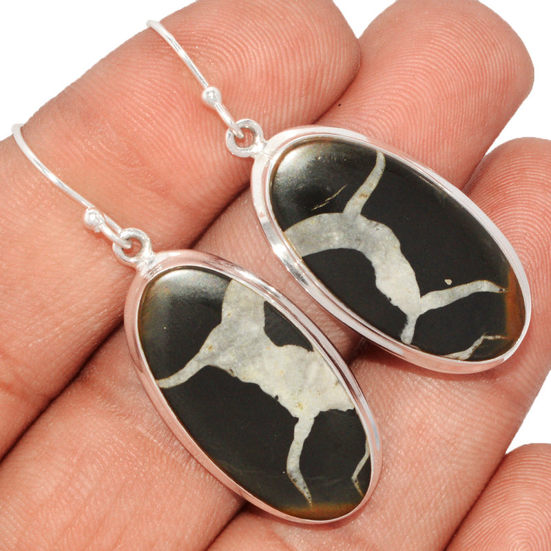 1.8" Lip Setting - Black Septarian Earrings - BSRE39