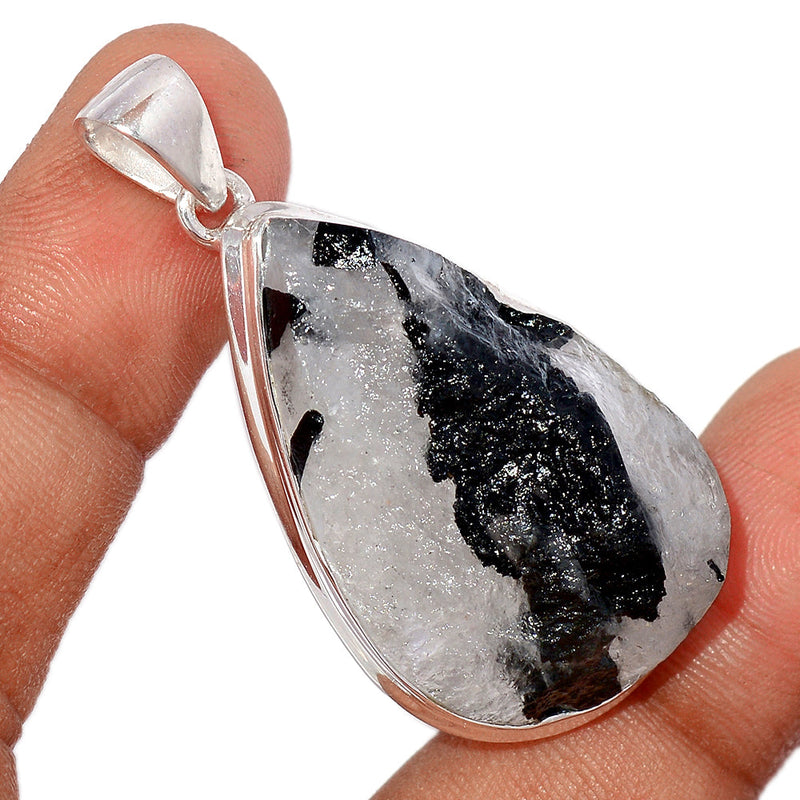 1.8" Black Tourmaline In Quartz Rough Pendants - BTIP46
