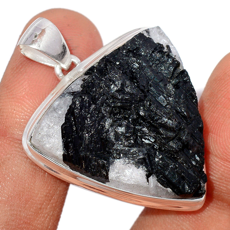 1.6" Black Tourmaline In Quartz Rough Pendants - BTIP68