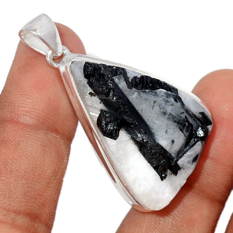 1.8" Black Tourmaline In Quartz Rough Pendants - BTIP69