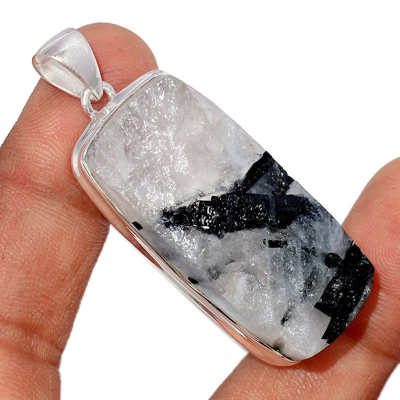 2.1" Black Tourmaline In Quartz Rough Pendants - BTIP71