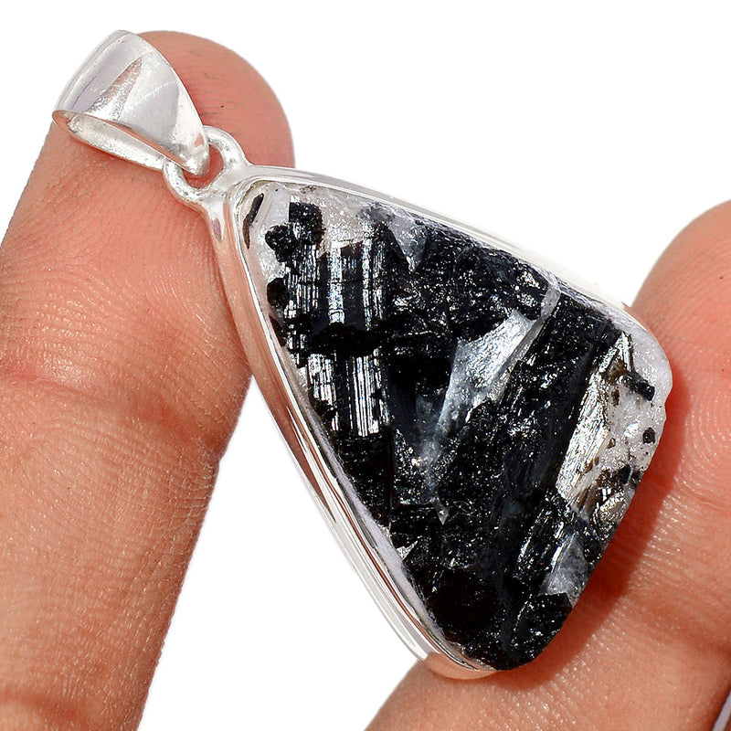 1.7" Black Tourmaline In Quartz Rough Pendants - BTIP78