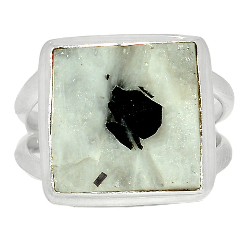Black Tourmaline In Quartz Rough Ring - BTIR115