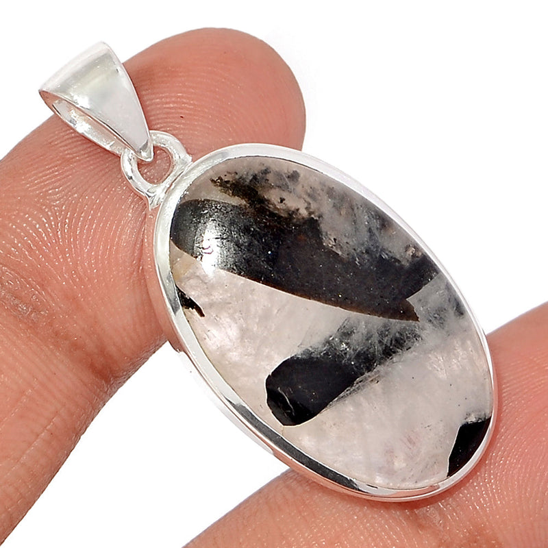 1.5" Black Tourmaline In Quartz Cabochon Pendants - BTQP64